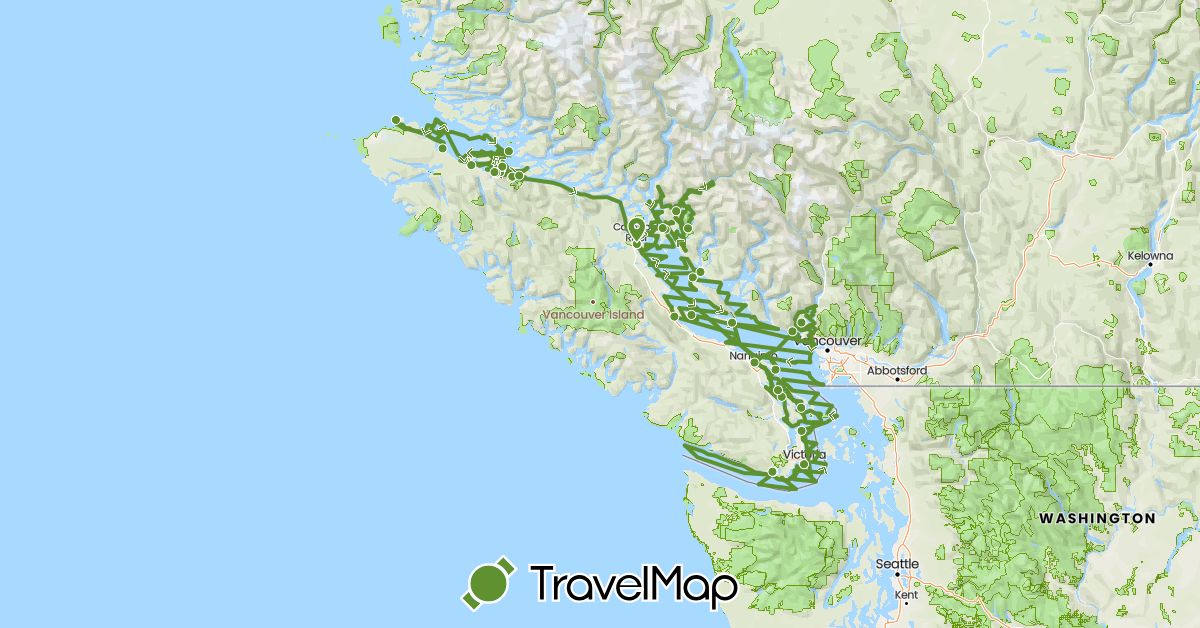 TravelMap itinerary: sailing in Canada (North America)