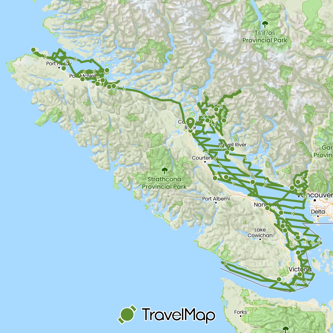TravelMap itinerary: sailing in Canada (North America)
