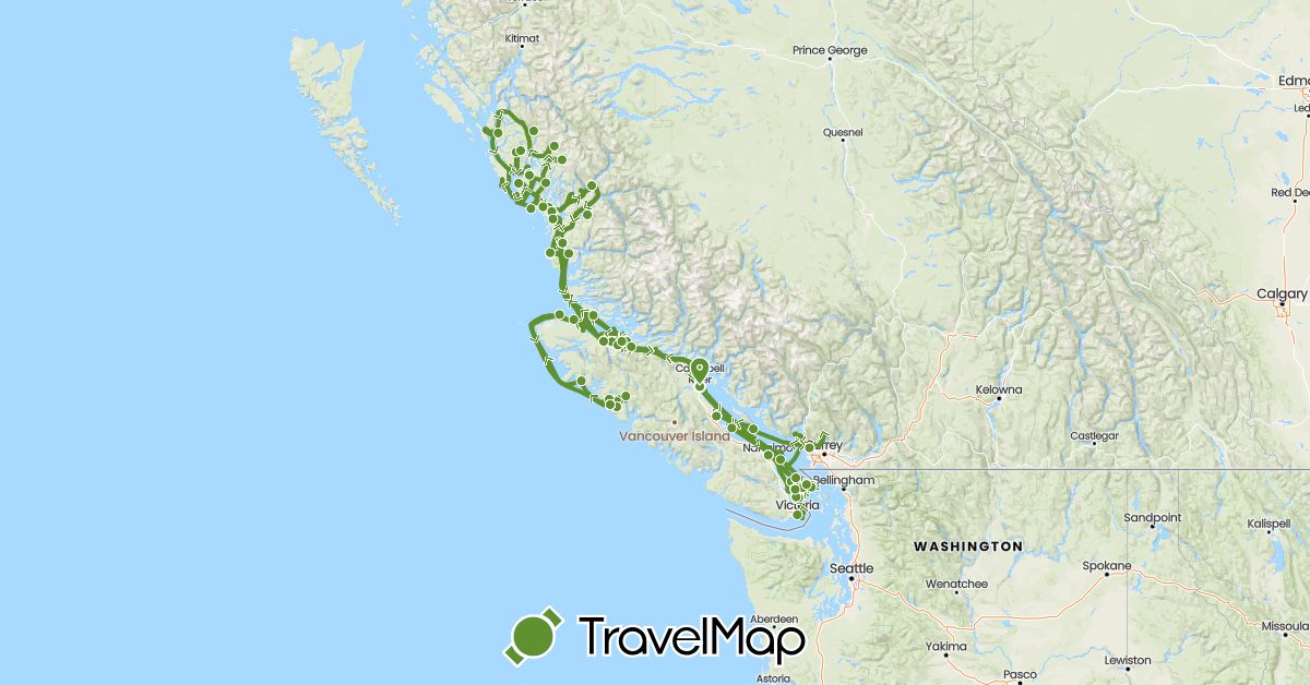 TravelMap itinerary: sailing in Canada (North America)